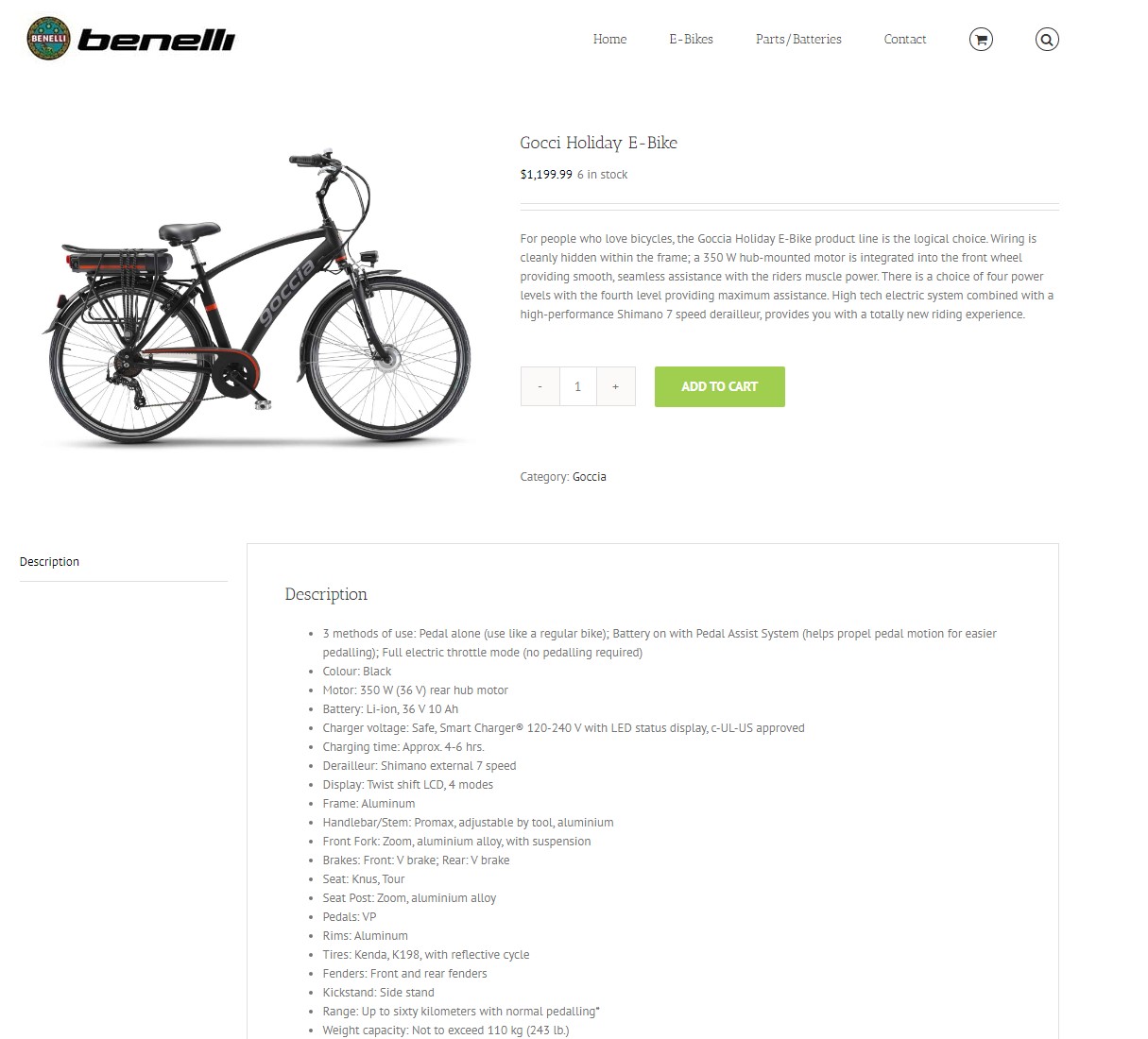 the product page on Benelli Bikes